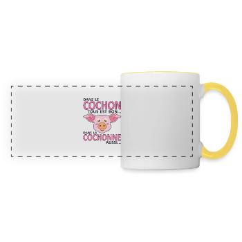 cochon cochonne tout est bon humour couple sexe - Mug panoramique contrasté et blanc - blanc/jaune - Devant