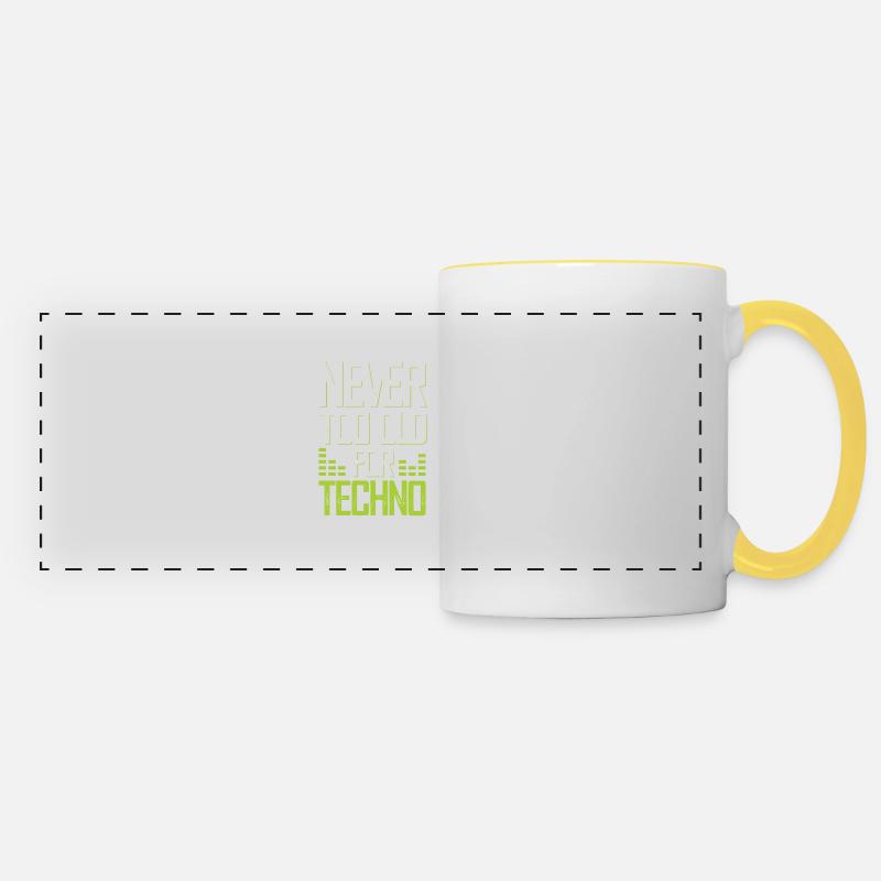 techno music - Mug panoramique contrasté et blanc - blanc/jaune