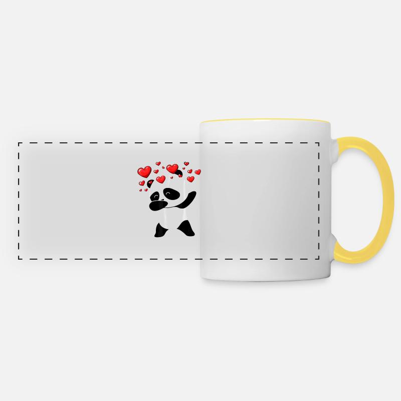 Panda Cool Dabbing Hearts - Panoramic Mug - white/yellow