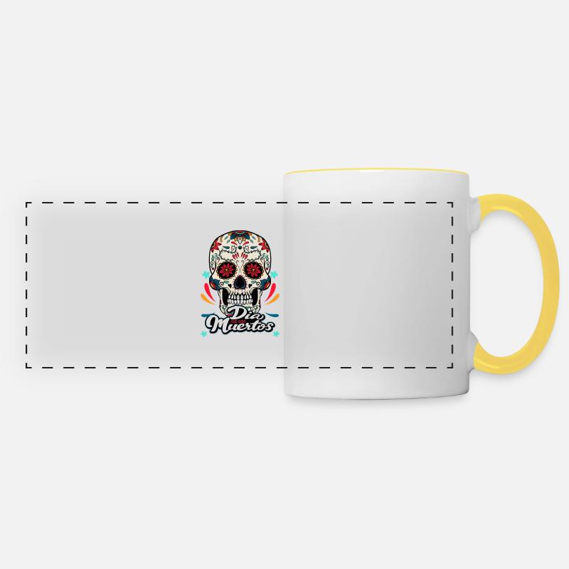 Zucker Schädel Dia de los Muertos Geschenk - Panoramatasse - Weiß/Gelb