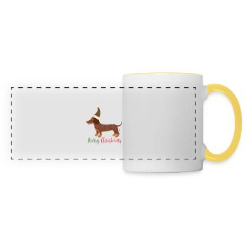 Dackel, Dachshund, Weihnachten, X-Mas, Christmas - Panoramatasse - Weiß/Gelb - Vorne