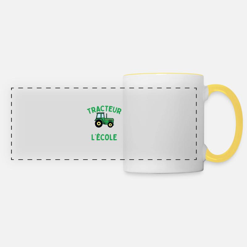 Forcé D'aller À L'école Cadeau Tracteur - Mug panoramique contrasté et blanc - blanc/jaune