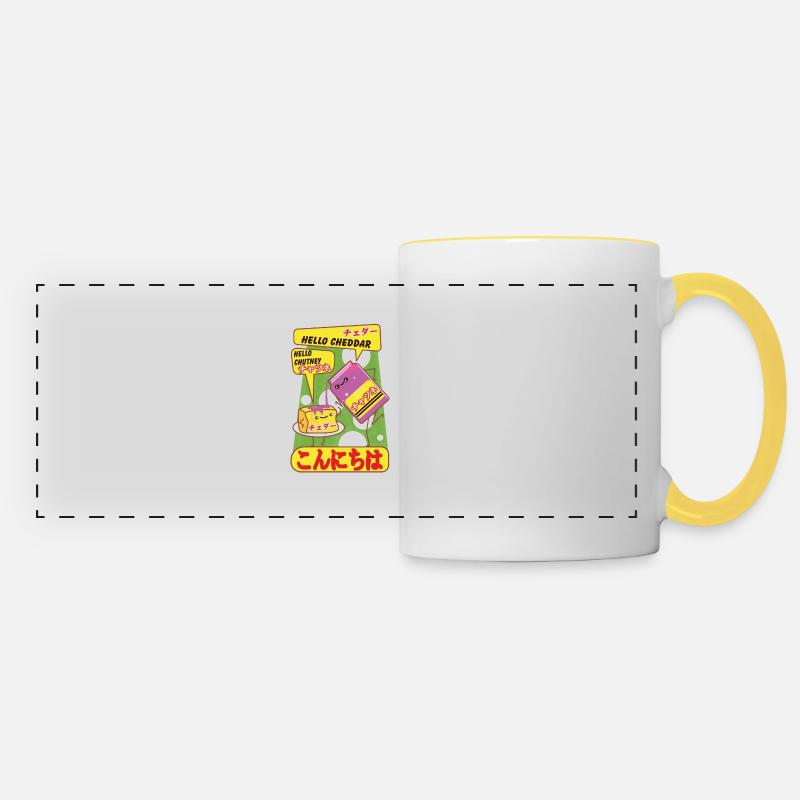Cheddar and chutney kawaii. - Panoramic Mug - white/yellow