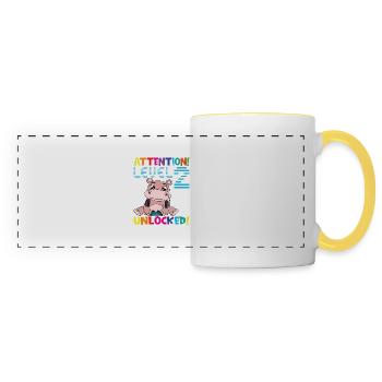 Attention Niveau 2 Anniversaire débloqué - Mug panoramique contrasté et blanc - blanc/jaune - Devant