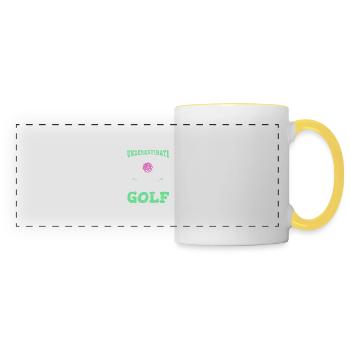 Ne sous-estimez jamais une fille qui aime les filles de golf Go - Mug panoramique contrasté et blanc - blanc/jaune - Devant