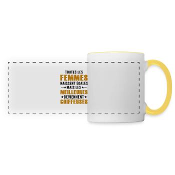 humour coiffeuse / coiffeuse parfaite - Mug panoramique contrasté et blanc - blanc/jaune - Devant