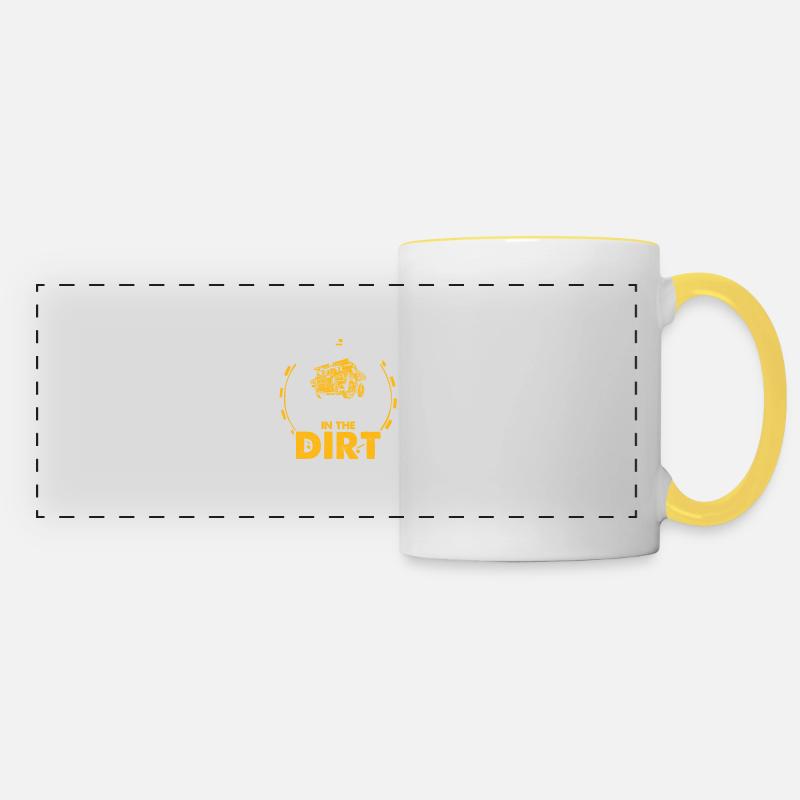 Real men play excavator construction site in the dirt - Panoramic Mug - white/yellow