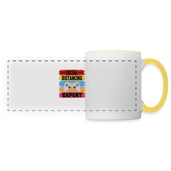 Social distancing expert funny gaming shirt - Panoramic Mug - white/yellow - Front