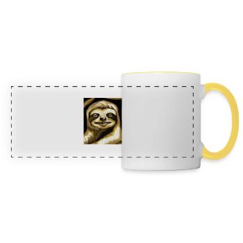 Sloth Portrait Funny Cubism Gustav Klimt - Panoramic Mug - white/yellow - Front