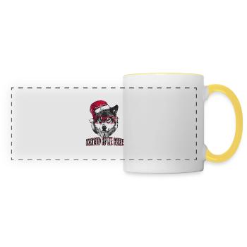 Forcé d’être ici - Grumpy Christmas Wolf - Mug panoramique contrasté et blanc - blanc/jaune - Devant