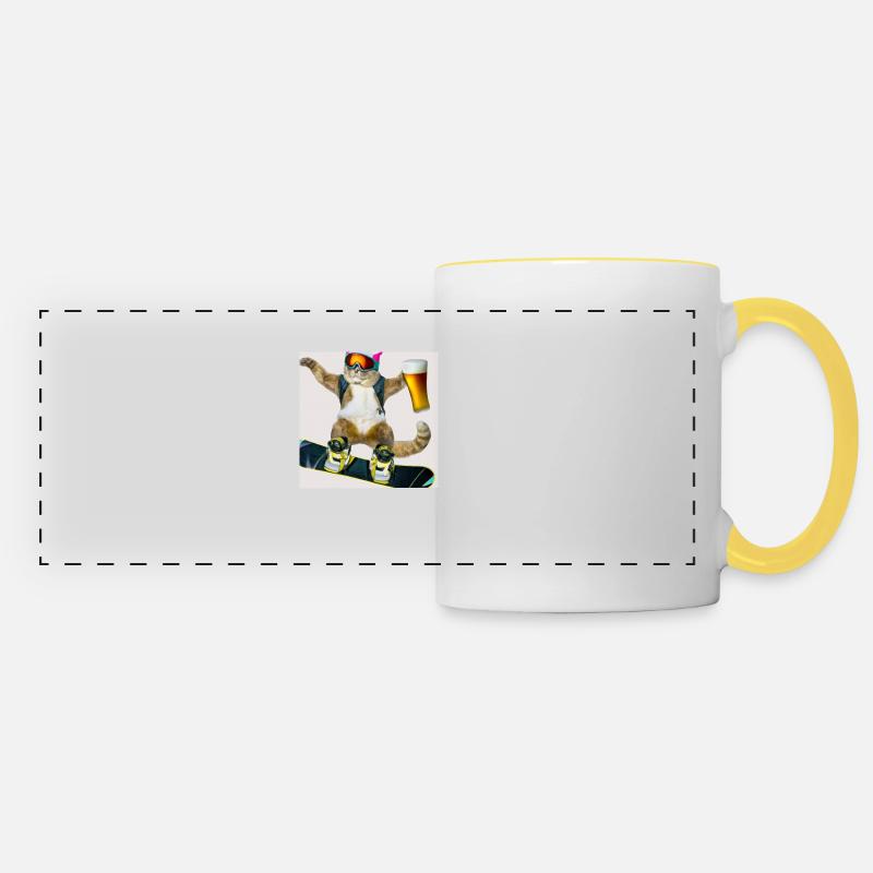 Funny snowboard cat with beer - Panoramic Mug - white/yellow