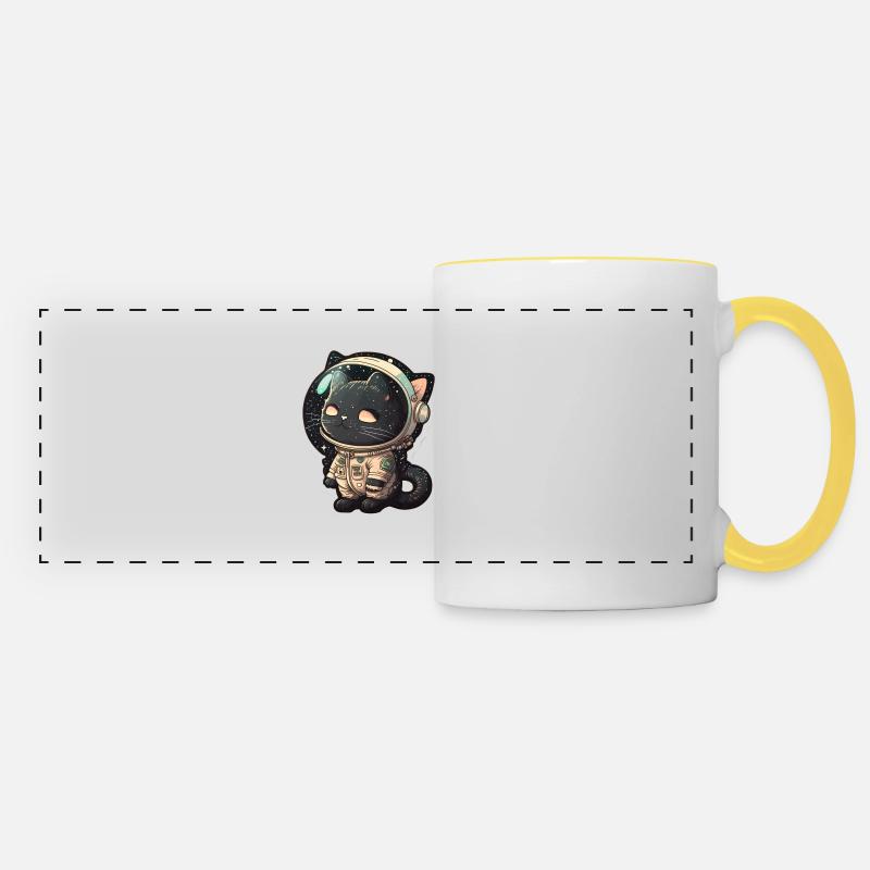 Black Cat Astronaut - Panoramic Mug - white/yellow