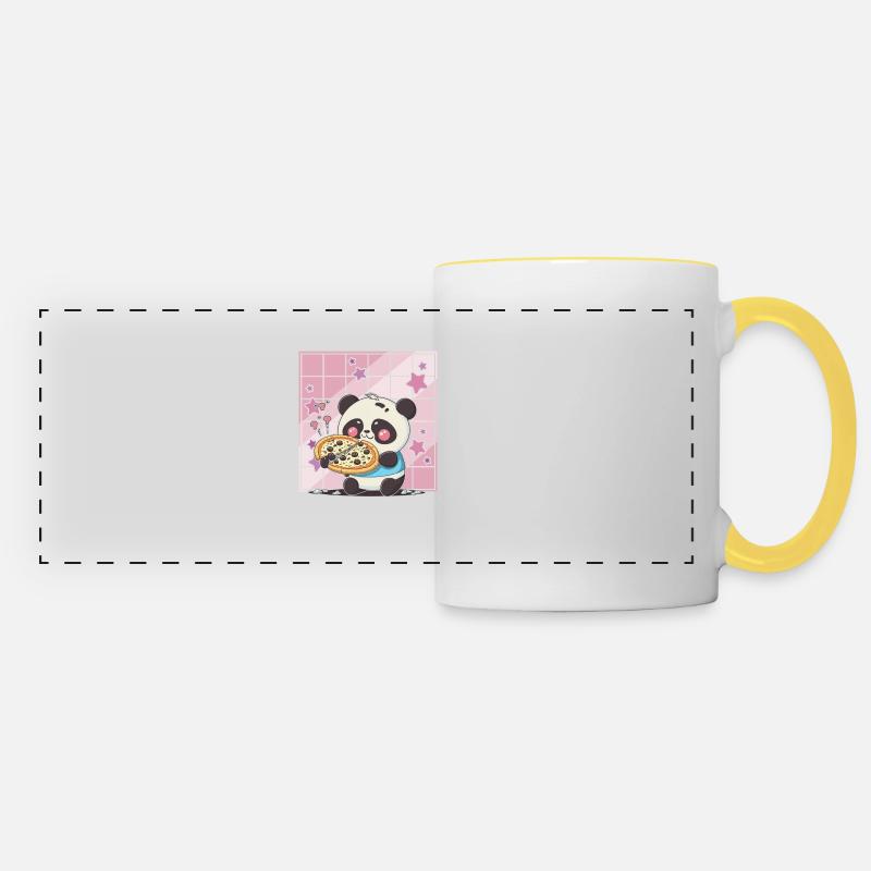 Cute Kawaii Panda Who Eats Pizza Anime Manga - Panoramic Mug - white/yellow