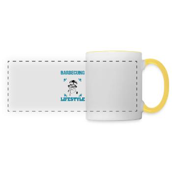 BARBECUING IS A LIFESTYLE - Panoramic Mug - white/yellow - Front