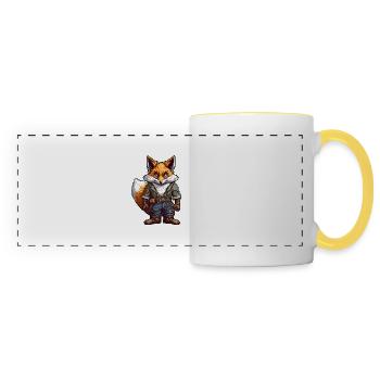 Renard roux cyber-punk post-apocalyptique - Mug panoramique contrasté et blanc - blanc/jaune - Devant