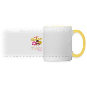 Un professeur d’art en cours d’exécution sur l’éducation au café et aux beignets - Mug panoramique contrasté et blanc - blanc/jaune - Devant