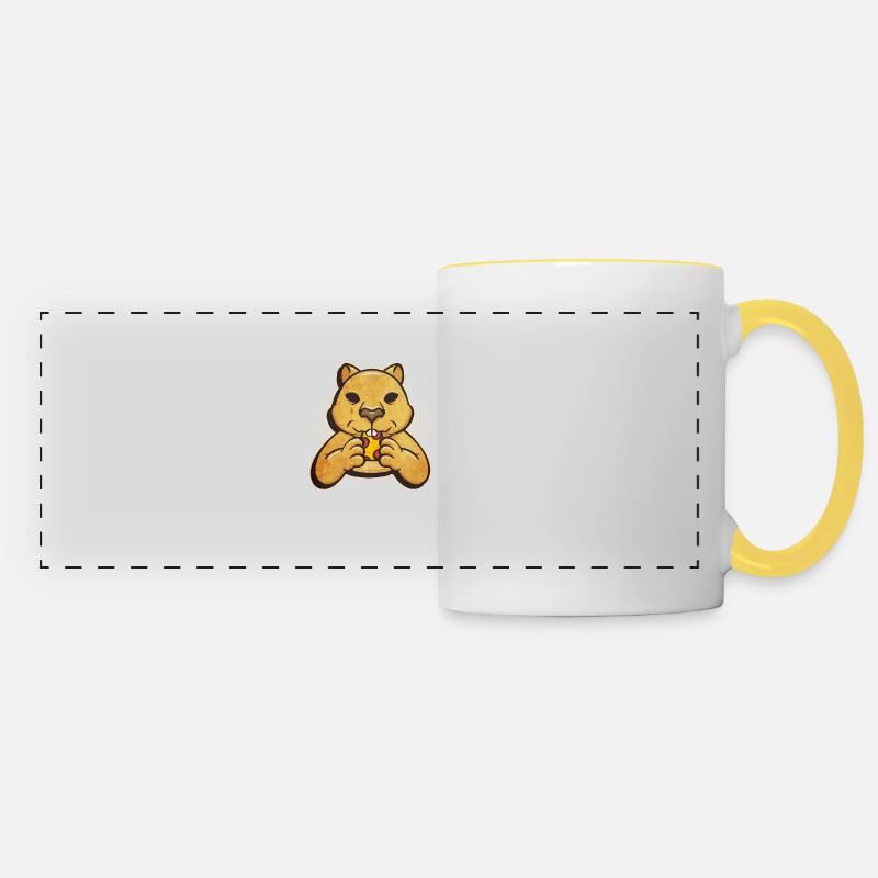Wombat mangeant une pizza, restauration rapide, - Mug panoramique contrasté et blanc - blanc/jaune