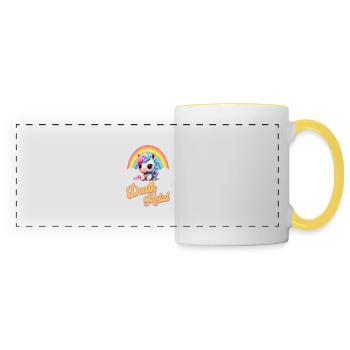 Funny unicorn with rainbow and saying - Panoramic Mug - white/yellow - Front