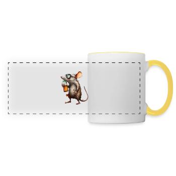 Funny beer mouse with glasses - Panoramic Mug - white/yellow - Front