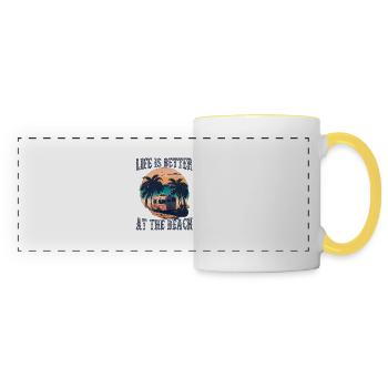La vie est meilleure à la plage - Rétro - Mug panoramique contrasté et blanc - blanc/jaune - Devant