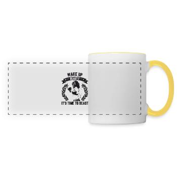 wake up beauty its time to beat - Panoramic Mug - white/yellow - Front