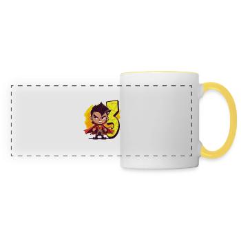 Super-héros de 3 ans et fête d’anniversaire d’action pour enfants - Mug panoramique contrasté et blanc - blanc/jaune - Devant