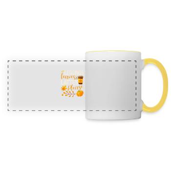 Leggings Blätter und Milchkaffee bitte lustig - Panoramatasse - Weiß/Gelb - Vorne
