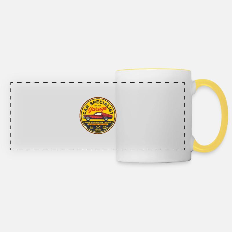 Car garage retro - Panoramic Mug - white/yellow