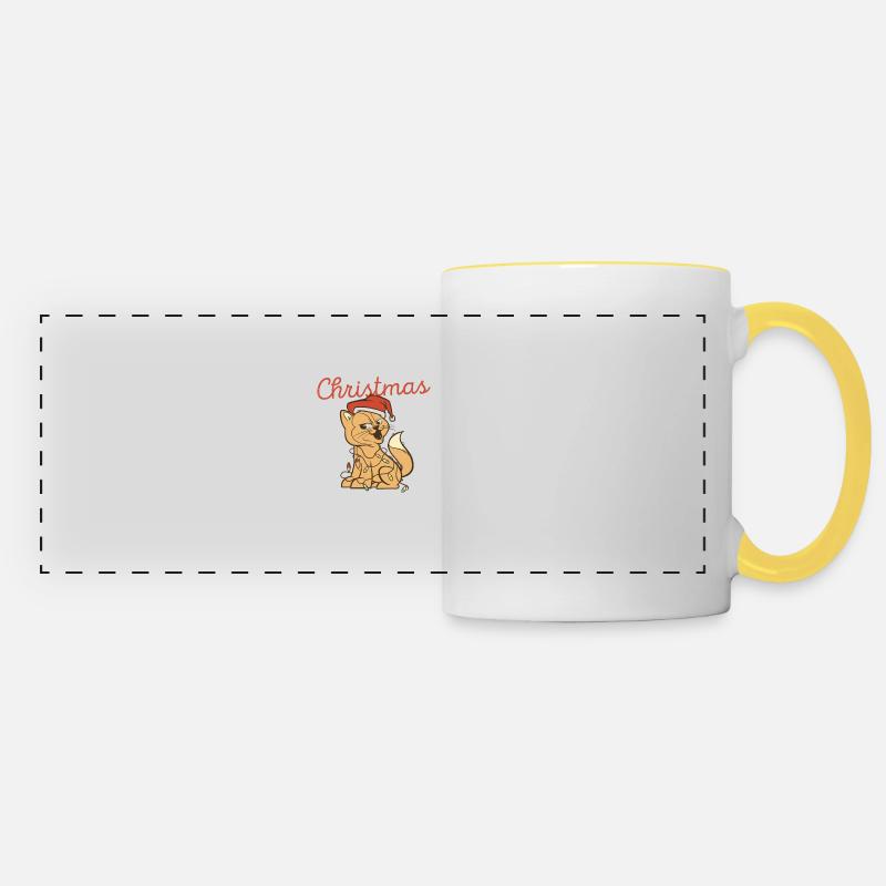 The meowing Christmas cat Santa Claus - Panoramic Mug - white/yellow