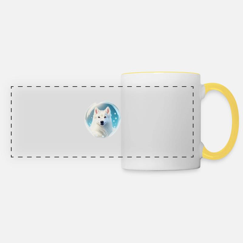 Mignon berger blanc dans une bulle de savon - Mug panoramique contrasté et blanc - blanc/jaune