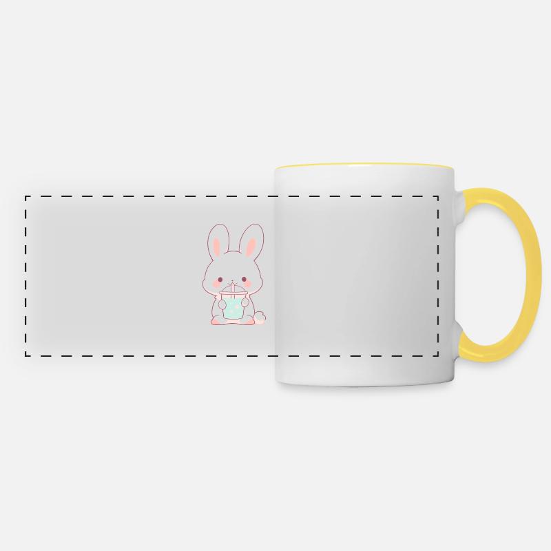 Kawaii Bunny boit Boba Bubble Tea Chibi - Mug panoramique contrasté et blanc - blanc/jaune