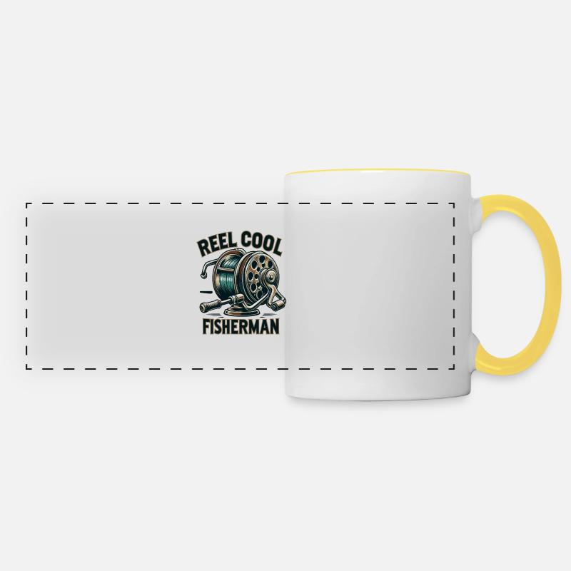 Bobine Vintage Cool pêcheur nostalgique Tee de pêche - Mug panoramique contrasté et blanc - blanc/jaune