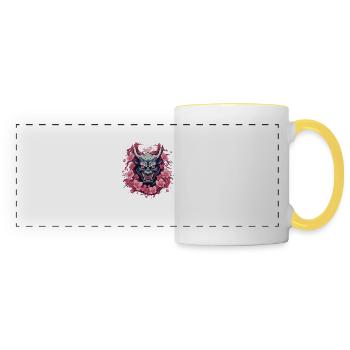 Japanese Hannya Demon Samurai Warrior Oni Mask - Panoramic Mug - white/yellow - Front