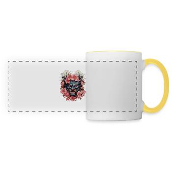 Japanese Hannya Demon Samurai Warrior Oni Mask - Panoramic Mug - white/yellow - Front