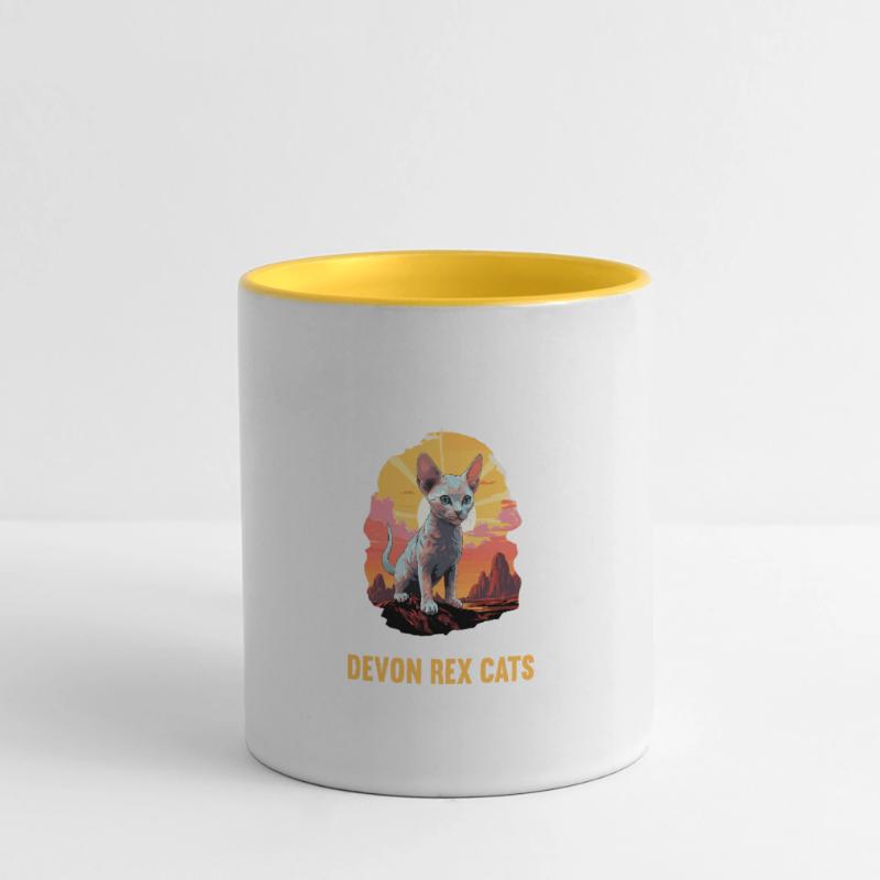 Chaton Devon Rex Chat Devon Rex Mug panoramique contrasté et blanc