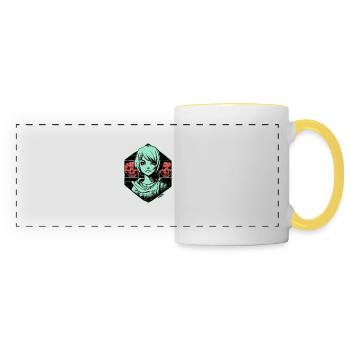 Art: Fictional Cartoon Anime Girl and Horror - Panoramic Mug - white/yellow - Front