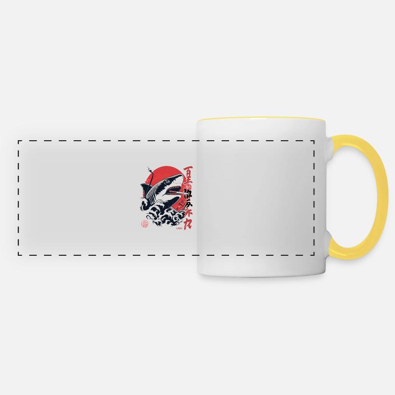 Cool smoking Japanese shark - Panoramic Mug - white/yellow