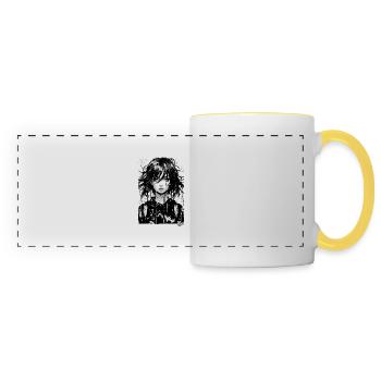 Un portrait de fille en manga de dessin animé - Mug panoramique contrasté et blanc - blanc/jaune - Devant