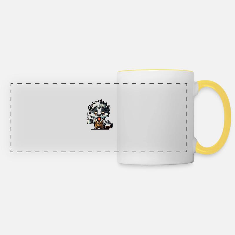 Morgenmuffel Kaffee lustiges Spruch racoon - Panoramatasse - Weiß/Gelb
