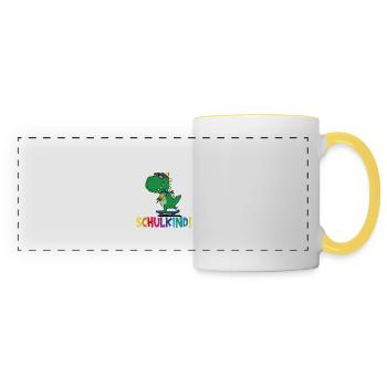 Écolier 2024 entrant à l'école - Mug panoramique contrasté et blanc - blanc/jaune - Devant