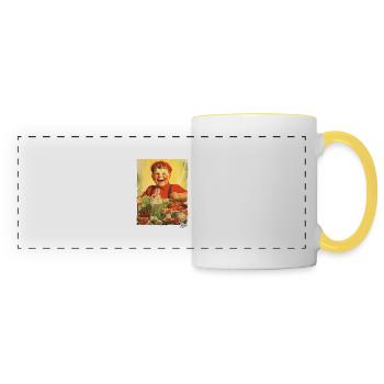 Vintage Propaganda: Boy Eats Healthy Food - Panoramic Mug - white/yellow - Front