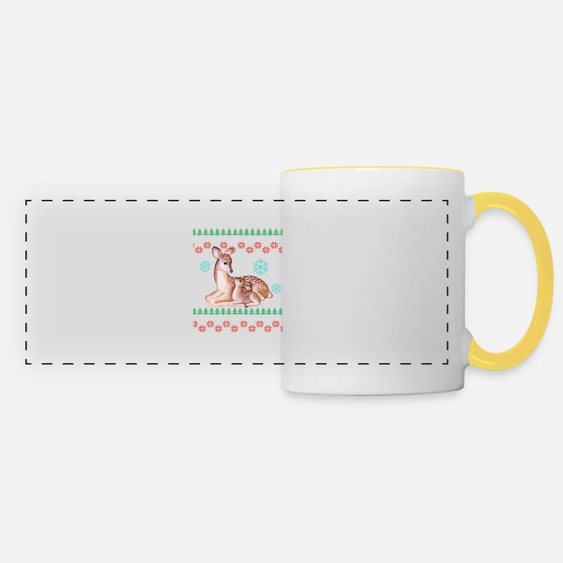 Funny saying Ugly Christmas with deer - Panoramic Mug - white/yellow