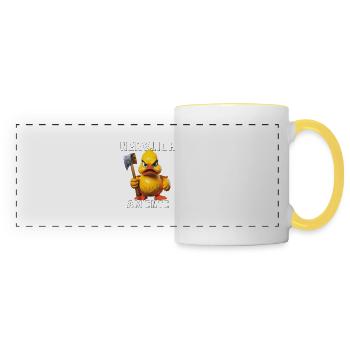 DUCK HATCHET NERVOUSLY ON THE DUCK - Panoramic Mug - white/yellow - Front