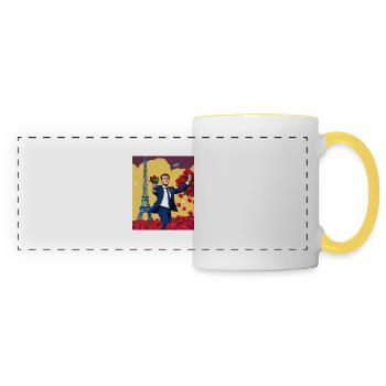 macron, t-shirt humour, cadeau homme, femme, fleur - Mug panoramique contrasté et blanc - blanc/jaune - Devant