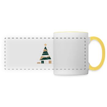 Minimalistische Weihnacht – Tannenbaum in Geometrie - Panoramatasse - Weiß/Gelb - Vorne
