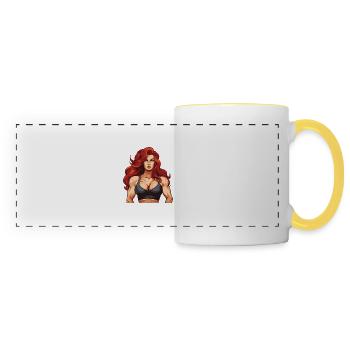 Woman Muscles Girl Fitness - Panoramic Mug - white/yellow - Front