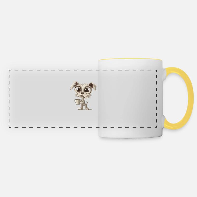 Niedlicher Hund mit Kaffeetasse Illustration - Panoramatasse - Weiß/Gelb