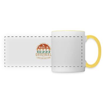 70 Ans 1955 Vintage Cadeau Anniversaire Rétro - Mug panoramique contrasté et blanc - blanc/jaune - Devant