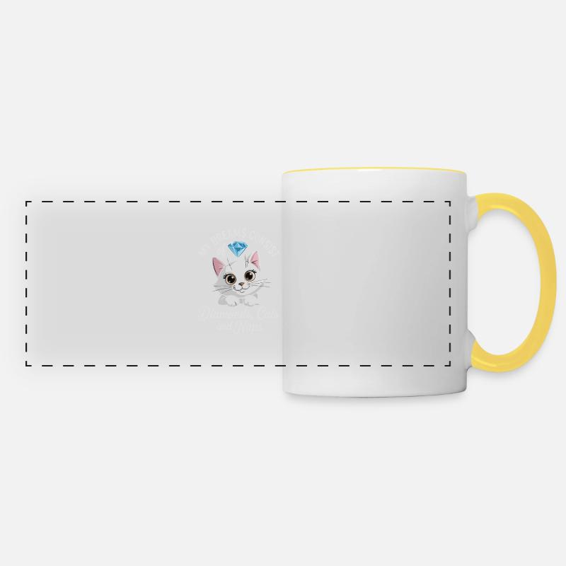 Dreams are made of diamonds, cats, naps - Panoramic Mug - white/yellow