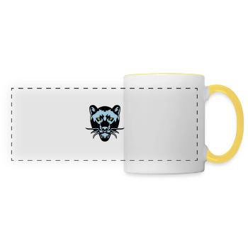 panthere noir dessin animal sauvage logo - Mug panoramique contrasté et blanc - blanc/jaune - Devant
